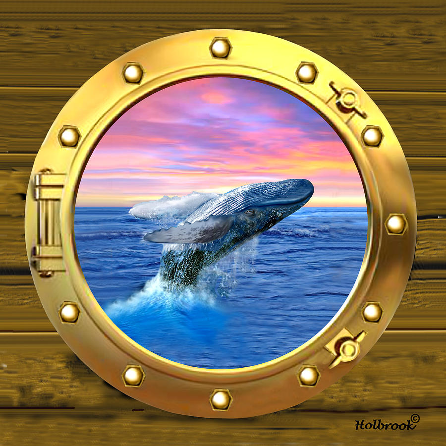 Porthole View of Breaching Whale Digital Art by Glenn Holbrook