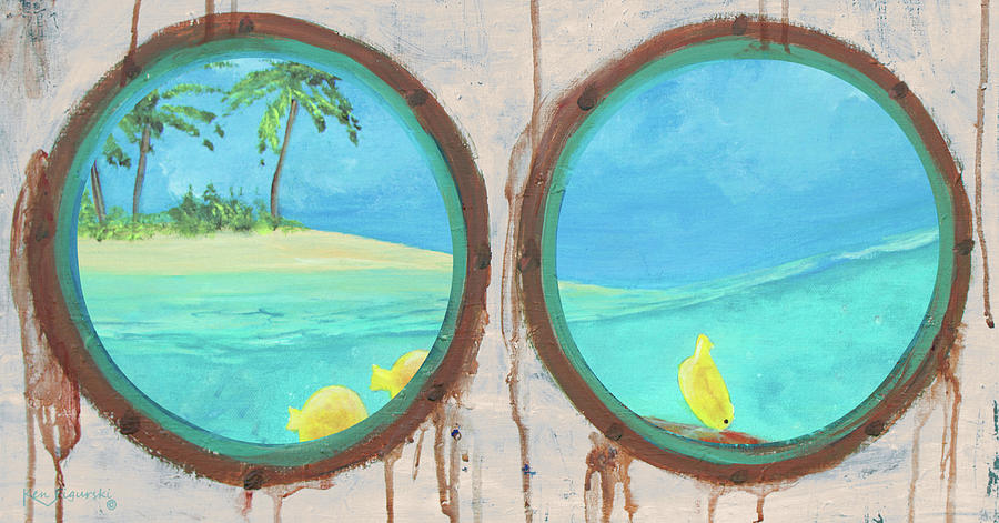 Porthole Yellow Tang Painting Mixed Media by Ken Figurski
