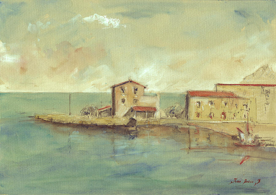 Palermo Italy Painting - Porticello Santa Flavia  Seascape at Sicily Palermo by Juan  Bosco