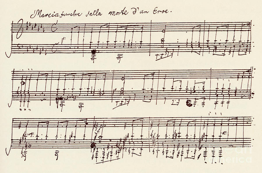 Portion of the Manuscript of Beethovens A Flat Major Sonata, Opus 26 Drawing by Beethoven