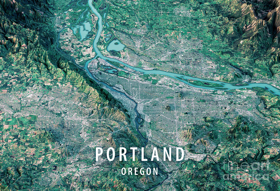 Portland 3d Render Satellite View Topographic Map Horizontal Digital Art By Frank Ramspott 9430