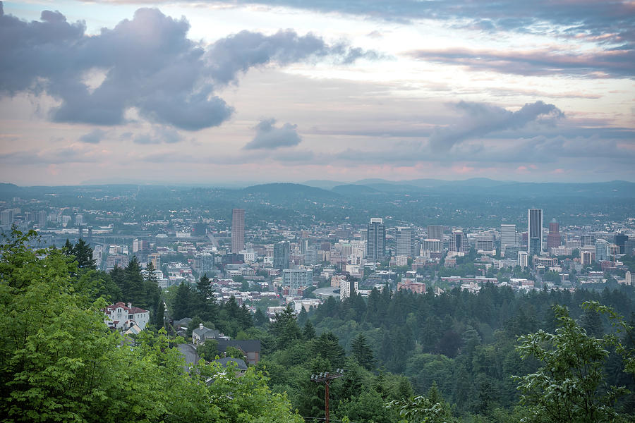Portland at Dusk from Pittock Mansion Lookout Photograph by Anthony Doudt