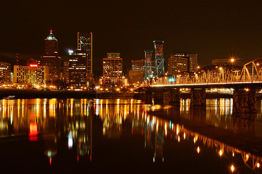 Portland at Night Photograph by Wes and Dotty Weber