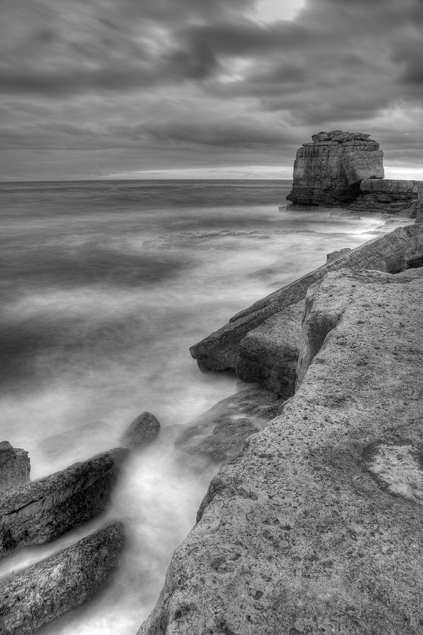 Portland Bill Seascape in Black and White Photograph by Ian Middleton