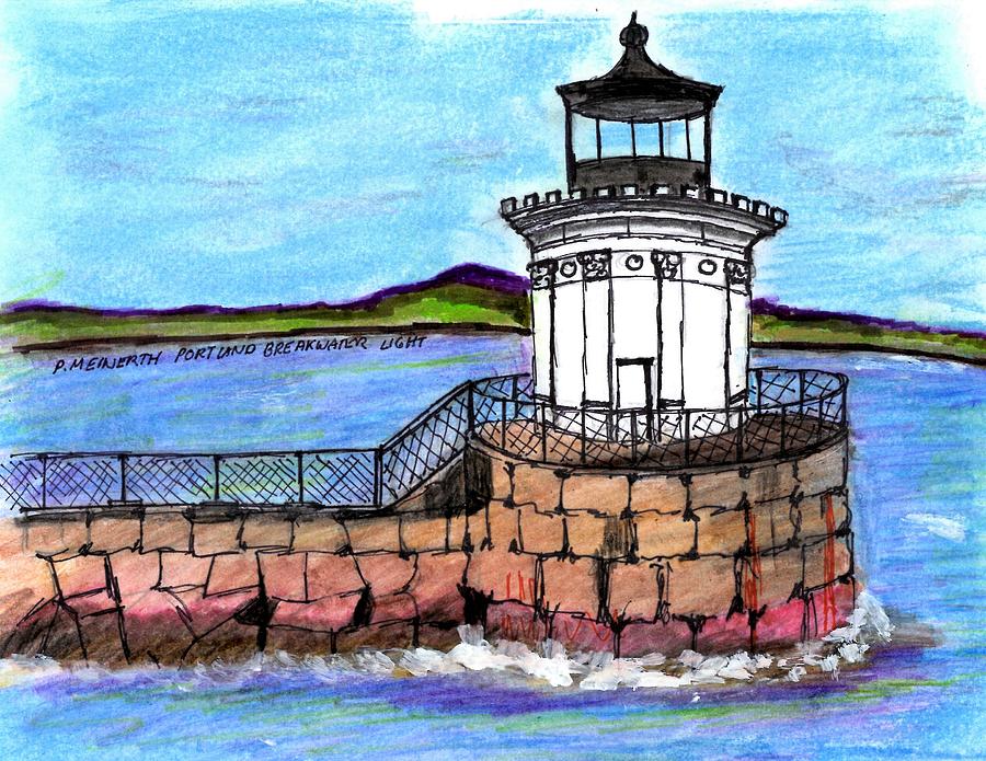 Portland Breakwater Lighthouse Drawing by Paul Meinerth