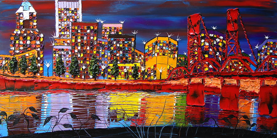 Bridge Painting - Portland City Lights 11 by James Dunbar