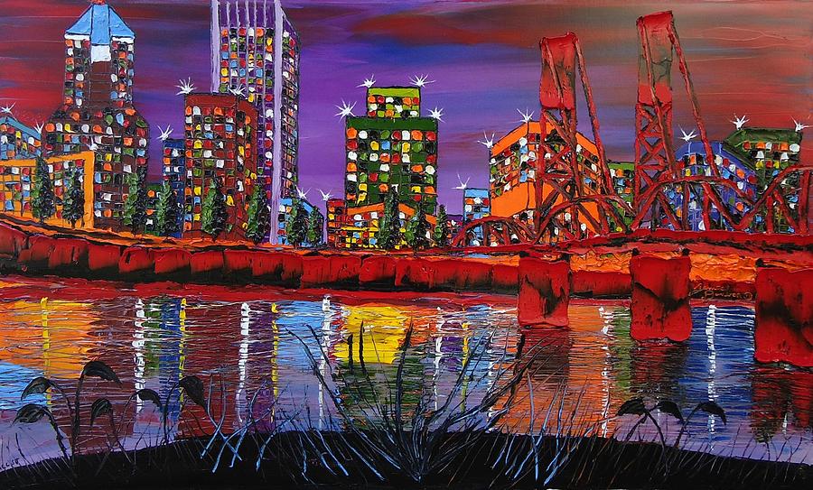 Bridge Painting - Portland City Lights 14 by James Dunbar