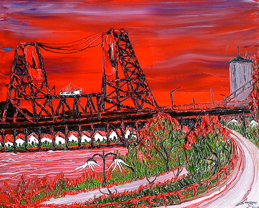 Portland City Lights Over The Steel Bridge 4 Painting by James Dunbar