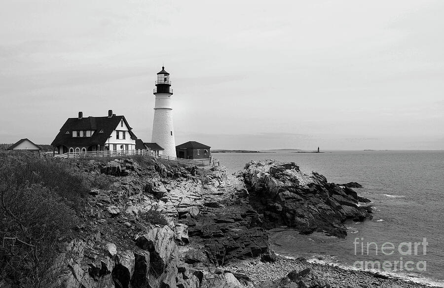 Portland Head Black And White Photograph by Skip Willits