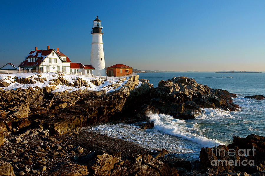Lighthouse Photograph - Portland Head Light - lighthouse seascape landscape rocky coast Maine by Jon Holiday