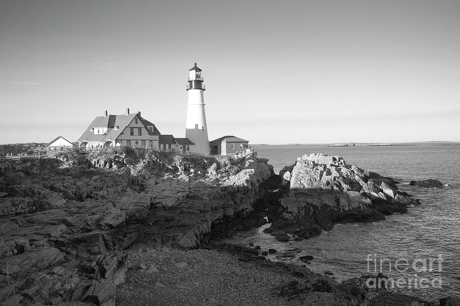 Portland Head Light At Sunset, Maine In Black And White Photograph by Felix Lai