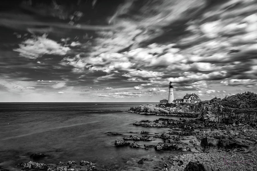 Portland Head Light in Black and White Photograph by Kristen Wilkinson