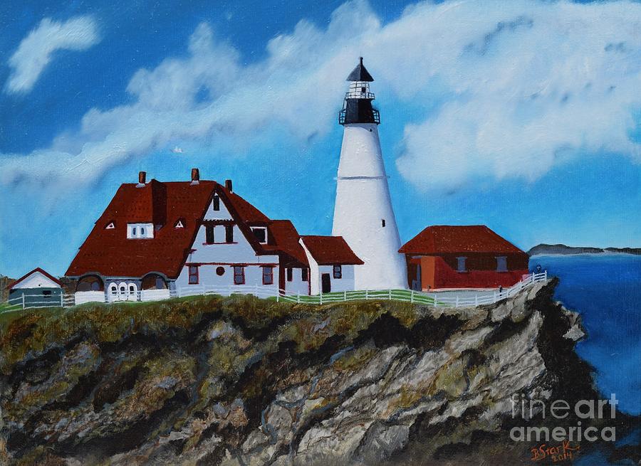  Portland Head Light in Maine Viewed from the South Painting by Barrie Stark
