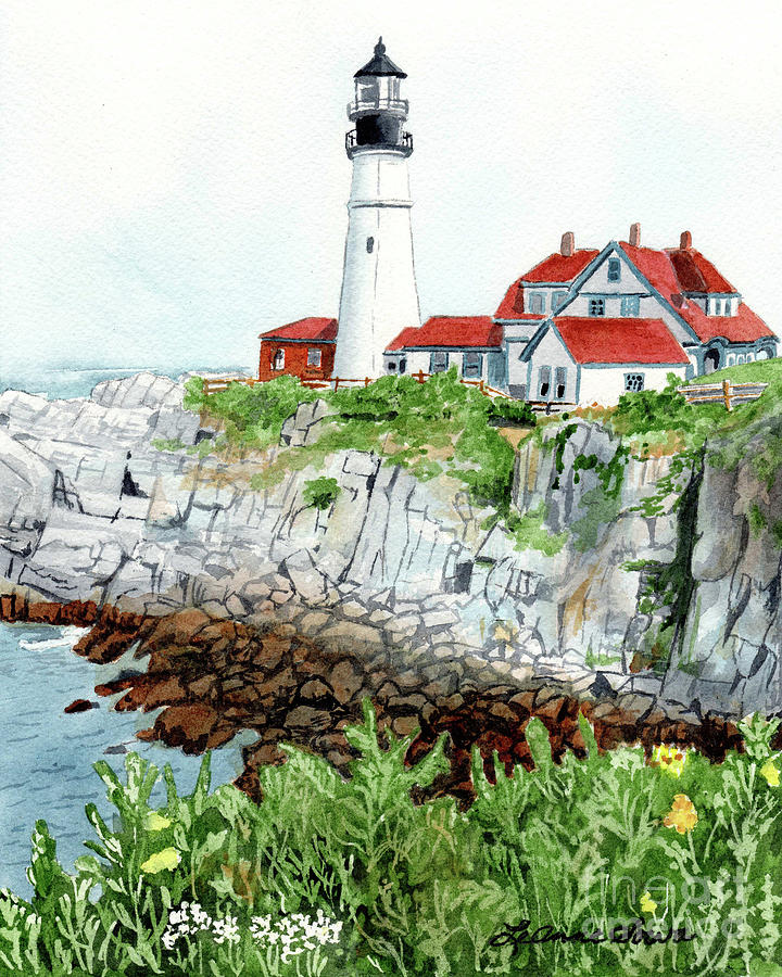 Portland Head Light, Lighthouse Painting, Lighthouse Print, Maine Lighthouse, Painting by LeAnne Sowa