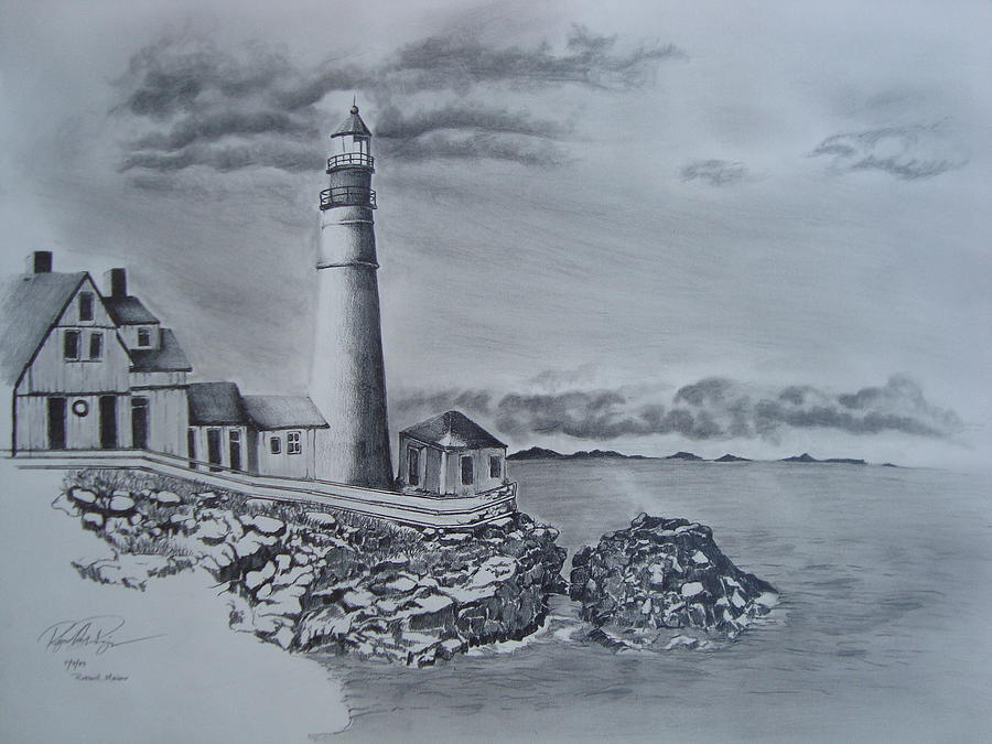 Portland Head Light Drawing by Rogelio Rodriguez