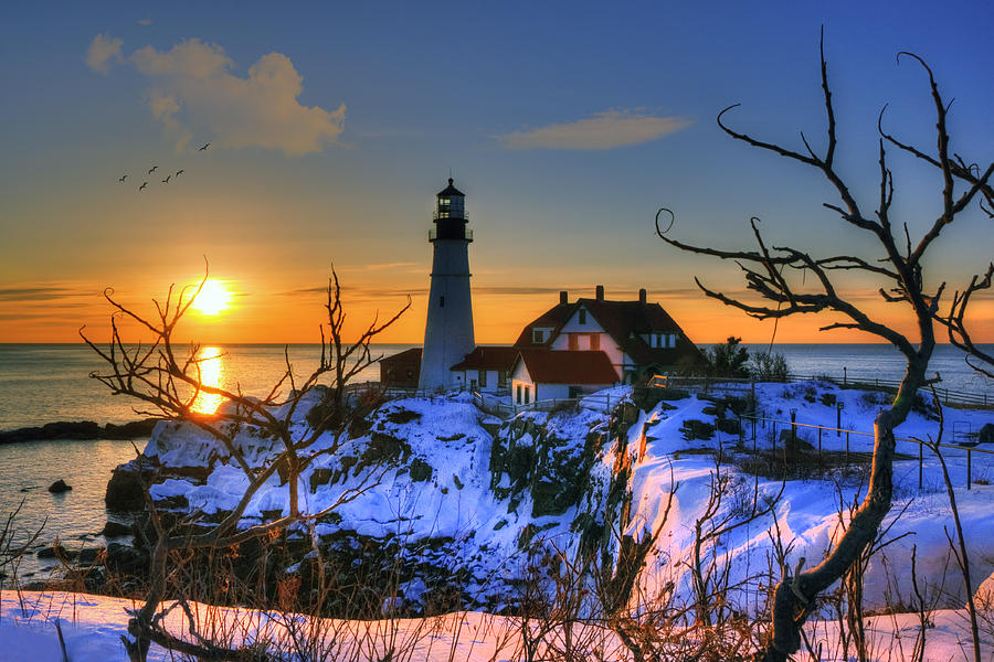 Lighthouse Photograph - Portland Head Light Sunrise - Maine by Joann Vitali