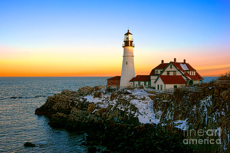 Portland Head Light Winter Sunset Photograph by Olivier Le Queinec