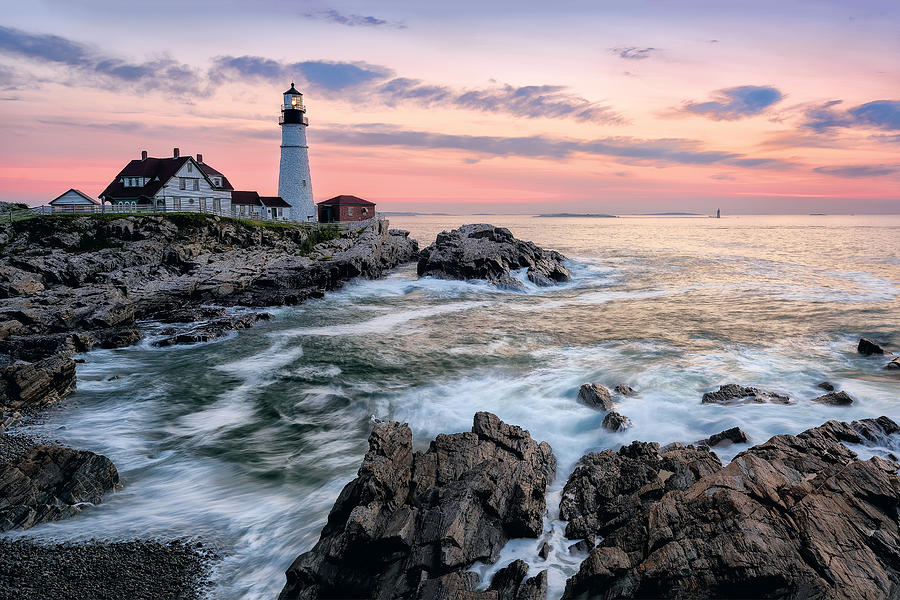 Portland Photograph - Portland Head Lighthouse At Sunrise by Jeff Bazinet