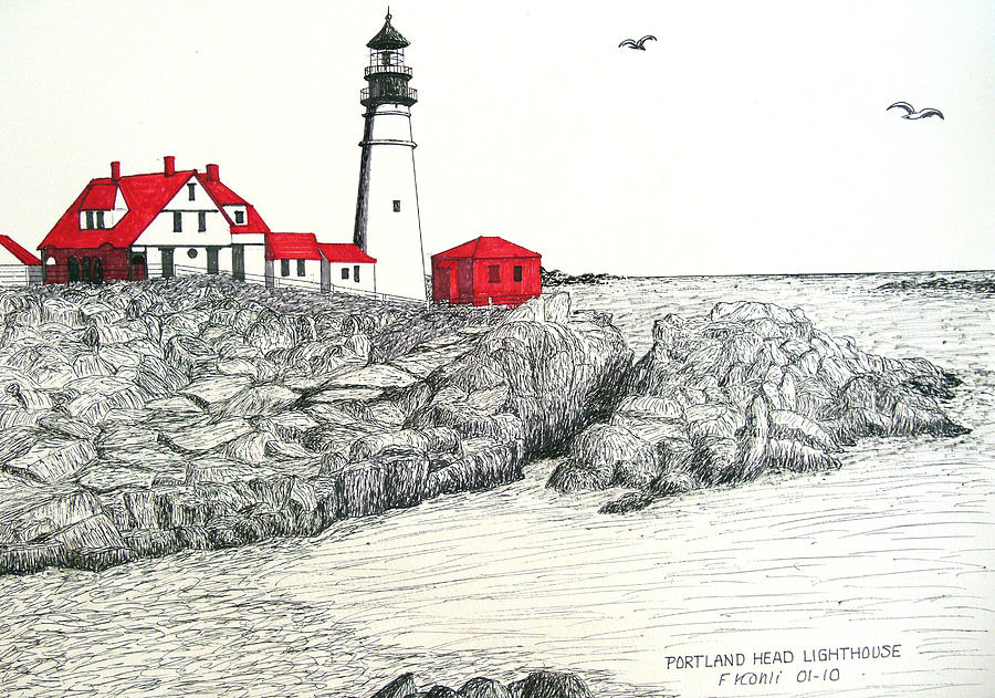 Portland Head Lighthouse Drawing Drawing by Frederic Kohli