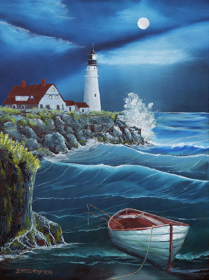 Beach Painting - Portland Head Lighthouse by Jerry McElroy