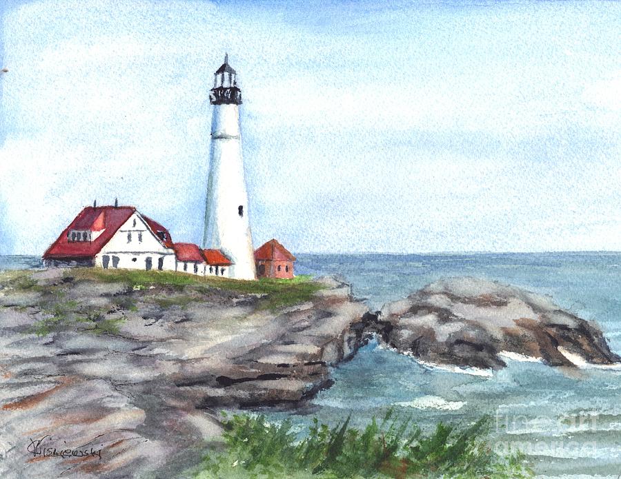 Lighthouse Painting - Portland Head Lighthouse Maine USA by Carol Wisniewski