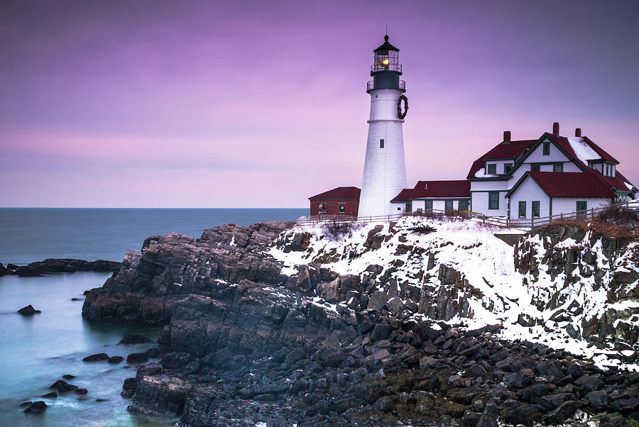Maine Portland Headlight Lighthouse in Winter Snow Photograph by Ranjay Mitra