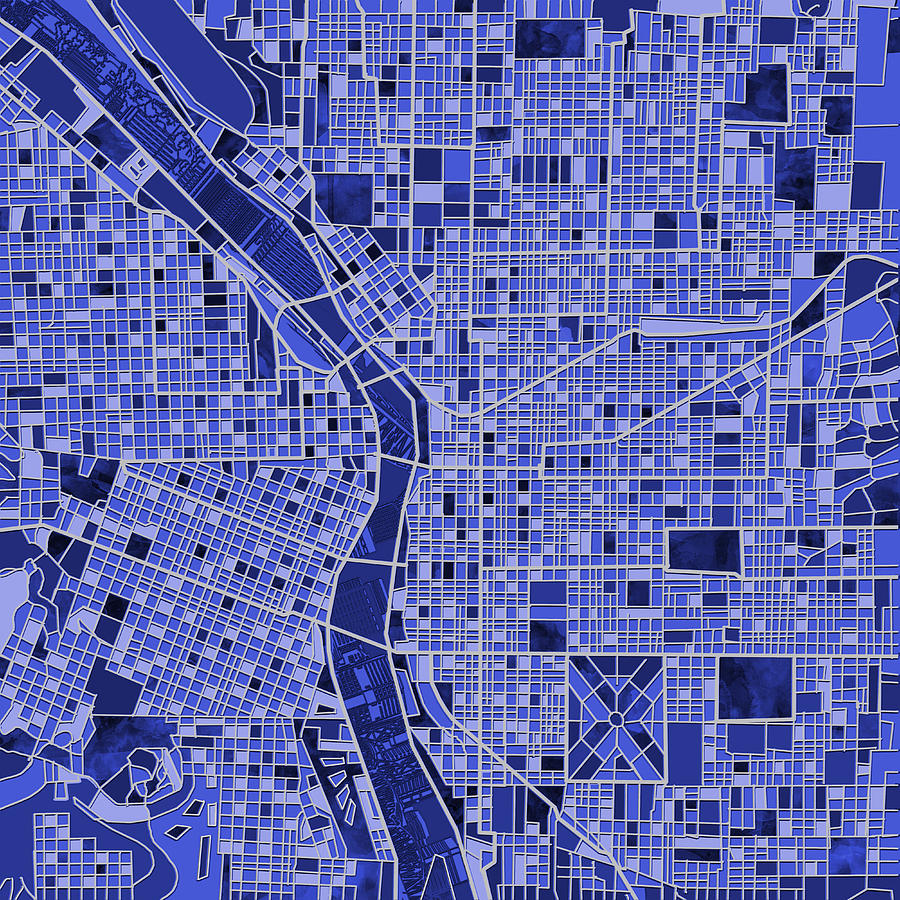Portland Map Blue Painting by Bekim M