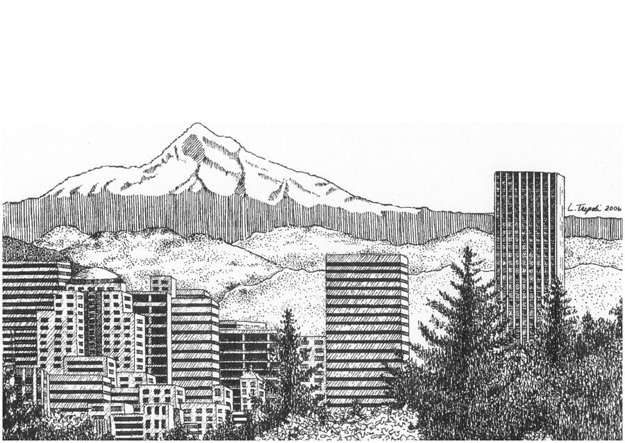 Portland-Mt. Hood Drawing by Lawrence Tripoli