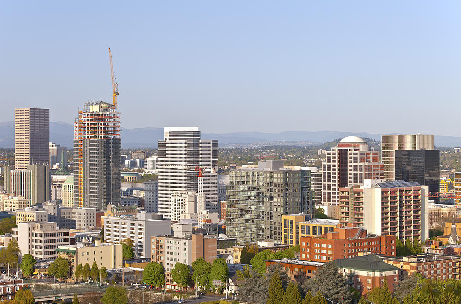 Portland Oregon Downtown Buildings At Sunset. by Gino Rigucci