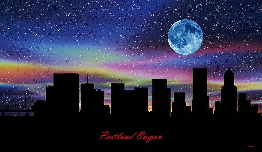 Portland Oregon Twilight Skyline Digital Art by Gregory Murray