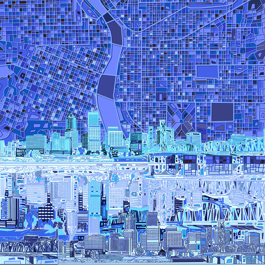 Portland Skyline Abstract 5 Painting by Bekim M