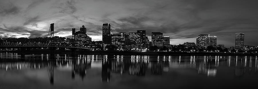 Portland Skyline Black and White Photograph by Brian Bonham