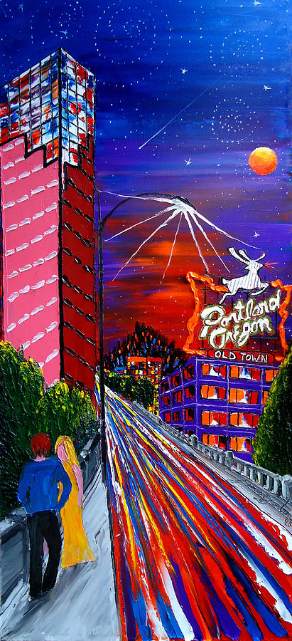 Portland Starry Night City Lights #53 Painting by James Dunbar