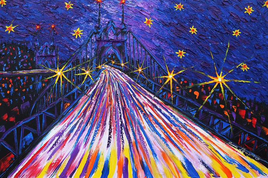 Portland Starry Night Over St. Johns Bridge #1 Painting by James Dunbar