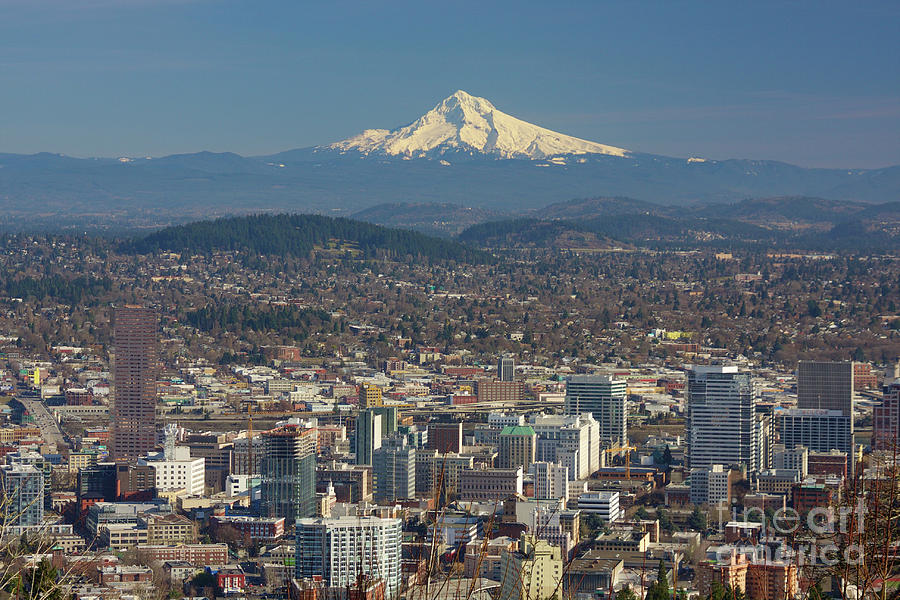 Portland with Mt Hood Photograph by Bruce Block