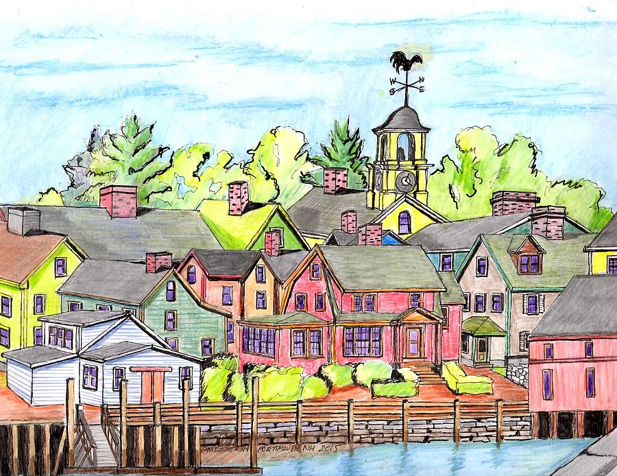 Portmouth NH Harbor Drawing by Paul Meinerth