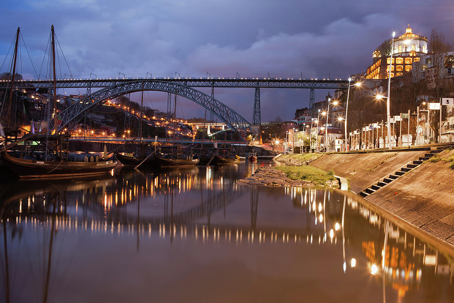 Porto and Gaia by Night in Portugal Photograph by Artur Bogacki