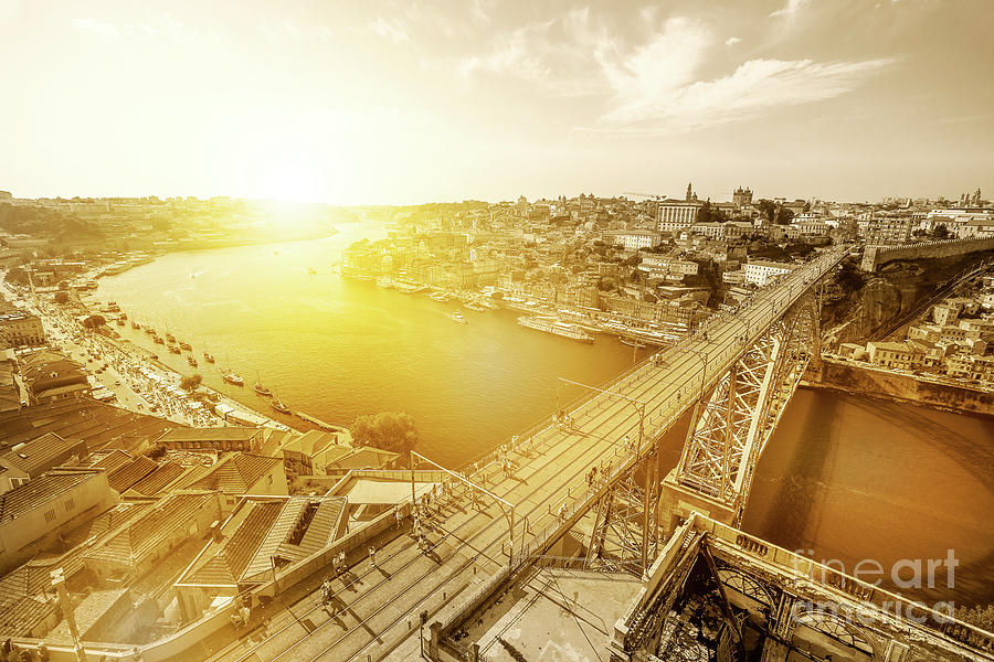 Porto skyline sepia color Photograph by Benny Marty