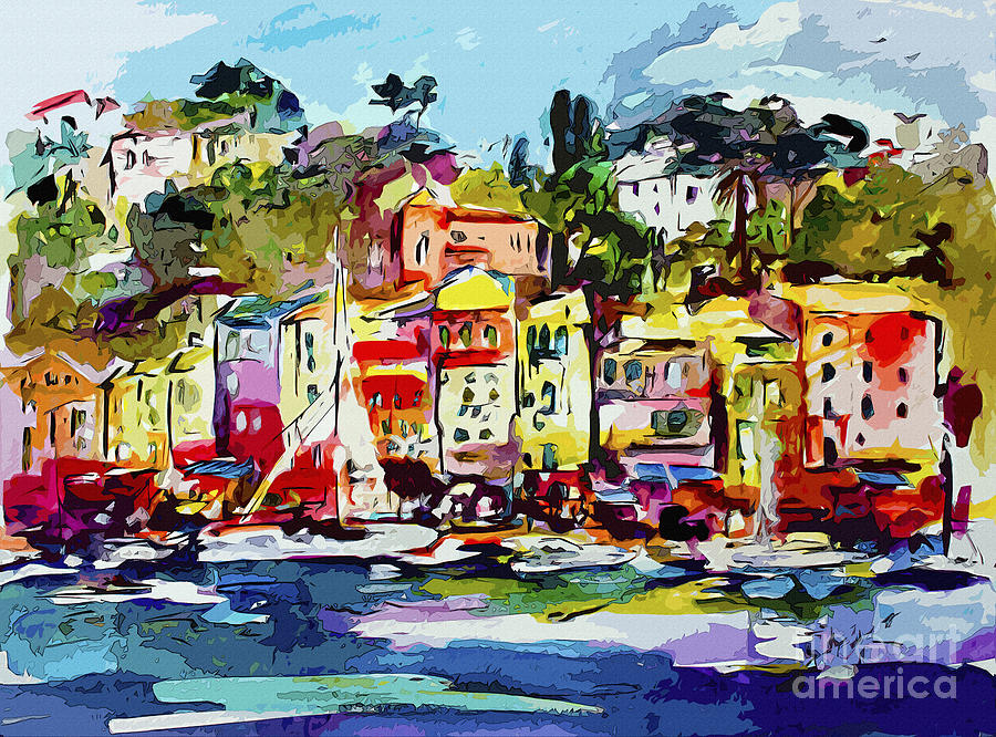 Portofino Modern Art Italy Painting by Ginette Callaway