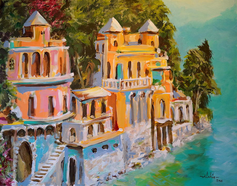 Portofino Port of Dolphins Painting by Alan Lakin