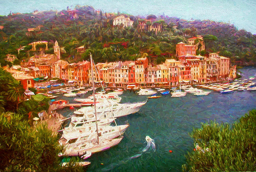 Portofino View from Above Painting by Mitchell R Grosky