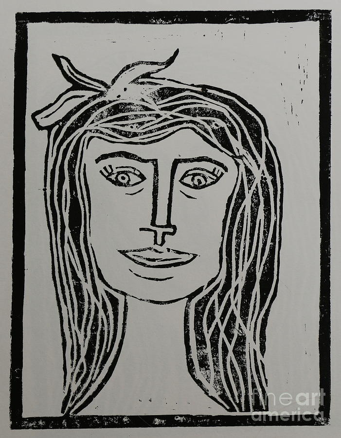 Portrait a La Picasso III - Block Print Drawing by Christiane Schulze Art And Photography
