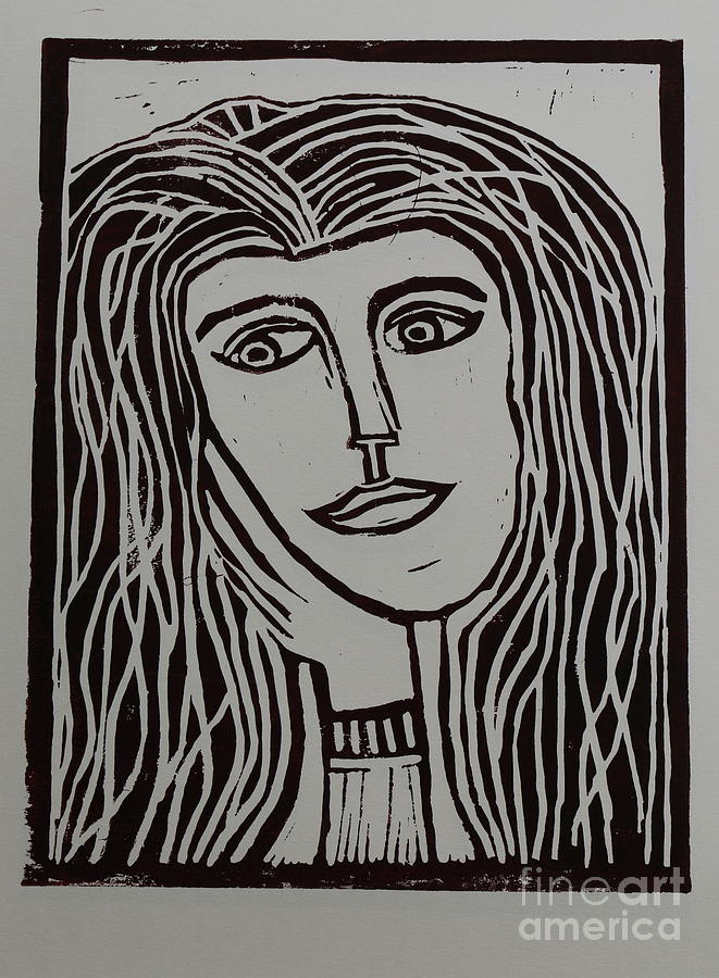 Portrait a La Picasso IV - Lino Cut Drawing by Christiane Schulze Art And Photography