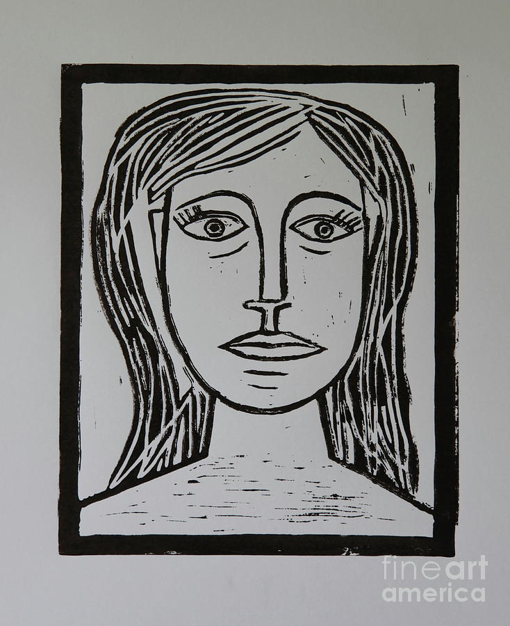 Portrait a La Picasso - Lino Cut Drawing by Christiane Schulze Art And Photography