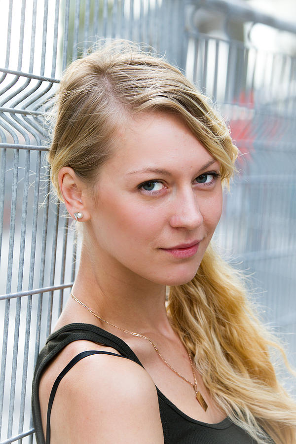 Portrait Close Up Of Young Beautiful Blond Woman With Urban Background 5226