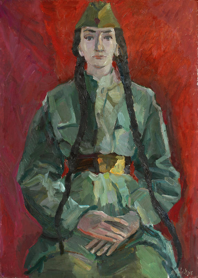 Portrait in gimnasterka Painting by Juliya Zhukova