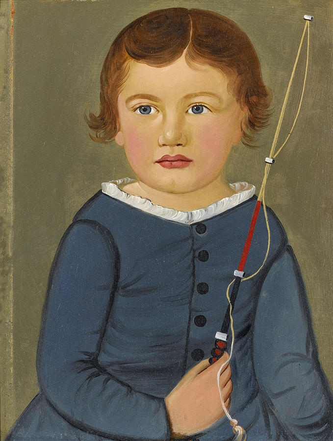 Portrait of a Boy holding a Toy Whip Painting by William Matthew Prior