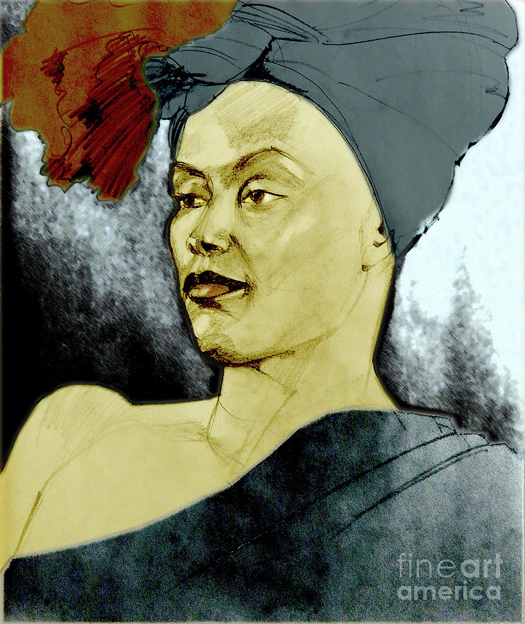 Tinted Portrait Drawing of a Bronx Beauty Mixed Media by Greta Corens