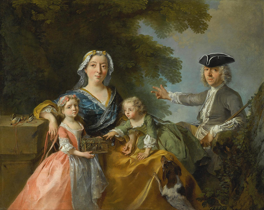 Portrait of a family traditionally identified as Mr and Mrs Saint-Martin with their two children Painting by Nicolas Lancret