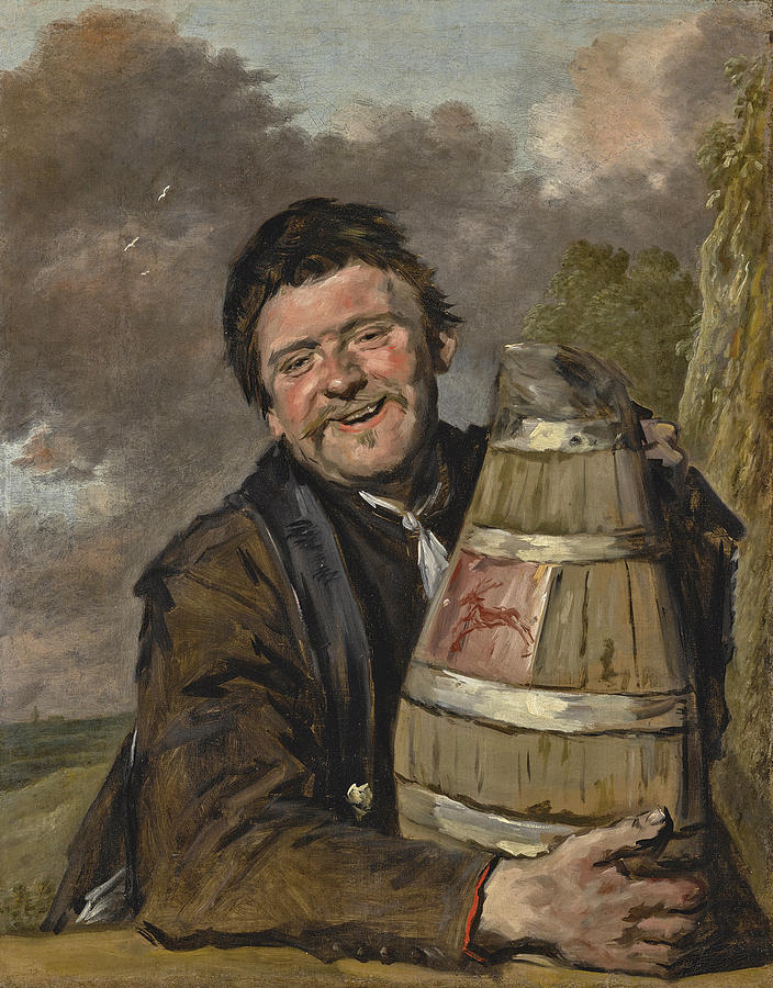 Portrait of a Fisherman holding a Beer Keg Painting by Frans Hals and Studio